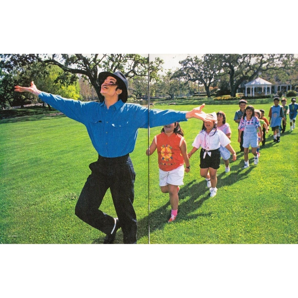Michael Jackson c. 1990s Neverland Kids Outdoor Scene Two Page Magazine Print